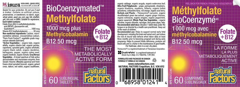Natural Factors Biocoenzymated Methylfolate 1000 mcg – 60 Count