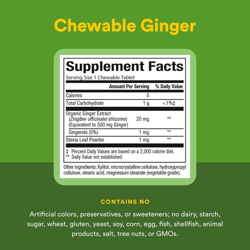 Natural Factors Chewable Ginger 500 mg, 90 Count | Digestive Support