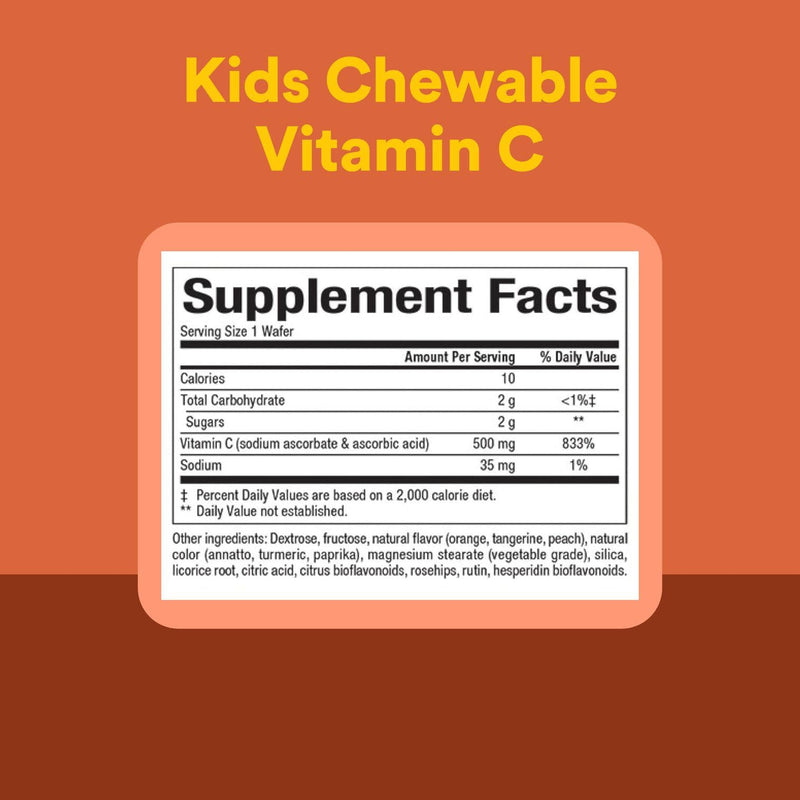 Natural Factors Kids Chewable Vitamin C 500 mg – Immune Support, Tangy Orange (180 Count)