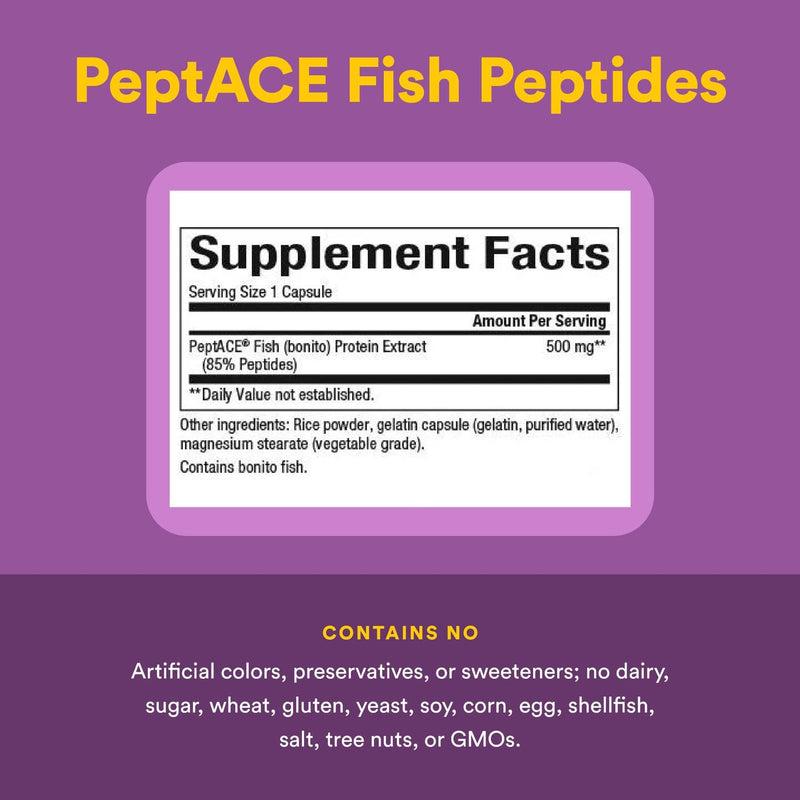 Natural Factors PEPTACE FISH PEPTIDES 500 mg, 90 Capsules - Blood Pressure Support