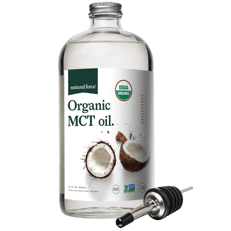 Natural Force Organic MCT Oil – Pure Glass Bottle, 100% Virgin Coconut Oil, Keto, Paleo, Kosher & Vegan