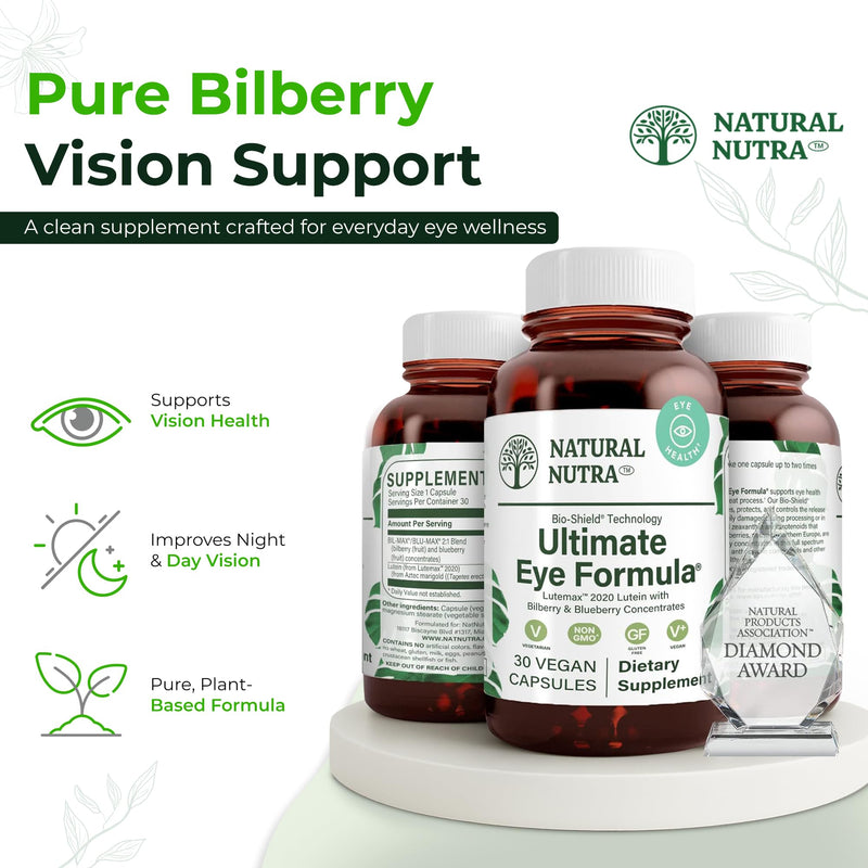 Natural Nutra Eye Health Supplement - Bilberry & Blueberry for Day & Night Vision, Vegan & Non-GMO