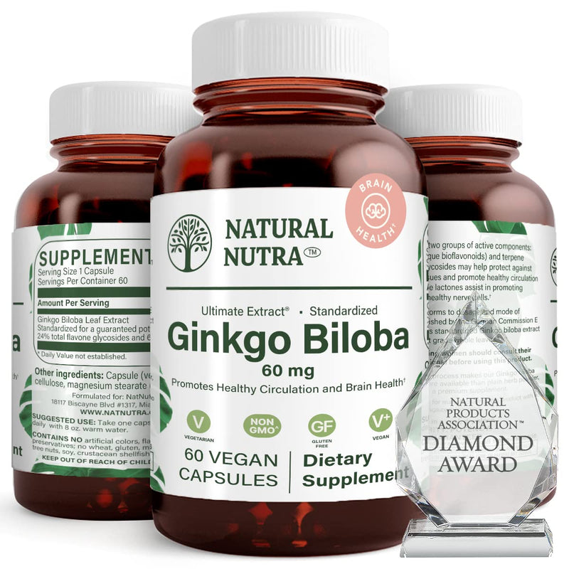 Natural Nutra Ginkgo Biloba – Boosts Memory, Brain Circulation & Focus, Vegan & Gluten Free, 60 Capsules