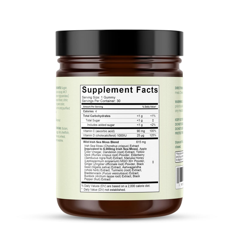 Natural Rems Sea Moss Gummies 16-in-1 with Ashwagandha, Black Seed Oil & Turmeric – Green Apple