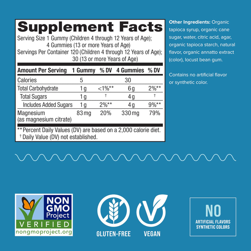 Natural Vitality CALM Kids Magnesium Gummies – Magnesium Citrate, Stress Relief, Gluten Free, Vegan (120 Gummies)