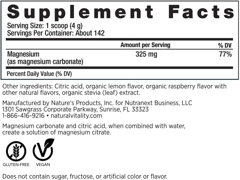 Natural-Vitality Calm Magnesium Citrate Powder – Raspberry Lemon, 20 oz | Vegan & Non-GMO