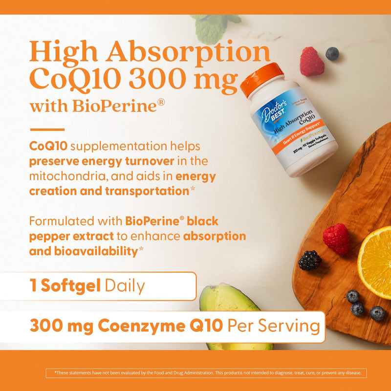 Doctor's Best High Absorption CoQ10 - Heart & Energy Support with Bioperine