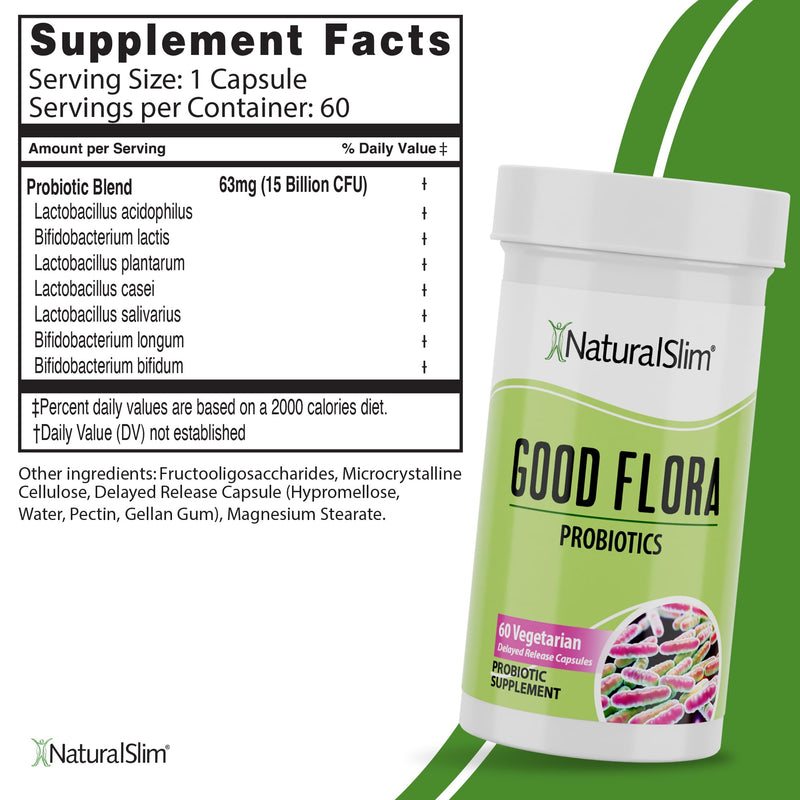 NaturalSlim Good Flora Probiotic - Gentle 7-Strain Digestive Support (60 Veg Caps, 3-Pack)