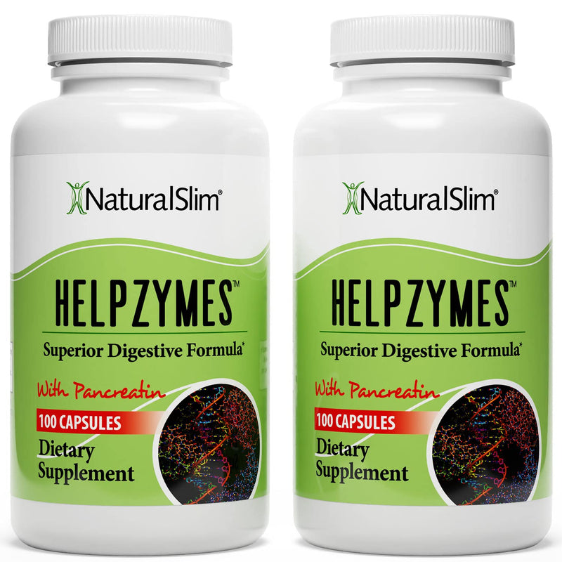 NaturalSlim Helpzymes Enzyme Complex – Bromelain, Ox Bile, Pancreatin & Betaine HCl, 2-Pack (100 Capsules)