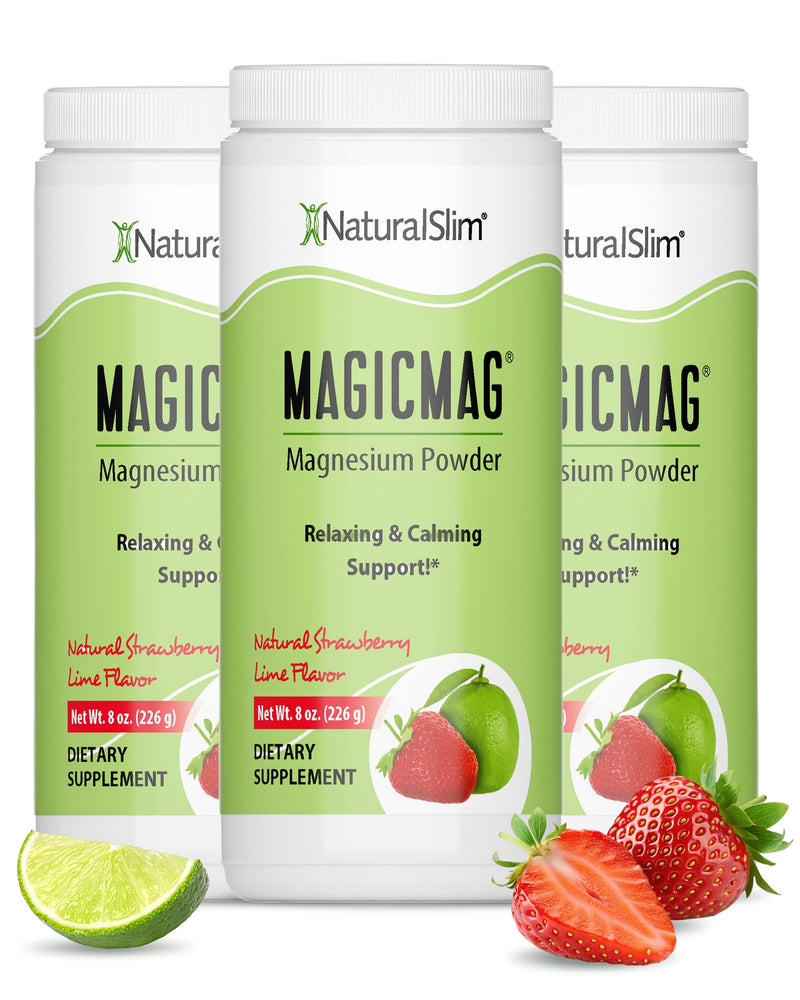 NaturalSlim MagicMag Magnesium Citrate Powder – Strawberry Lime Flavor, 8oz Drink Mix (3 Pack)