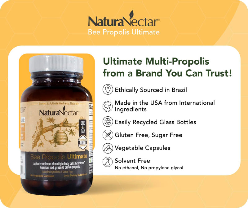 NaturaNectar Ultimate Bee Propolis Capsules - NSF Certified, Gluten-Free (60pcs)
