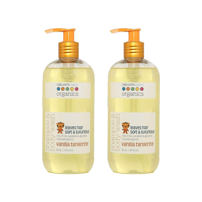 Nature's Baby 3-in-1 Shampoo/Body/Face Wash - Tear Free, No Sulfates - Vanilla Tangerine (16 oz, 2 Pack)