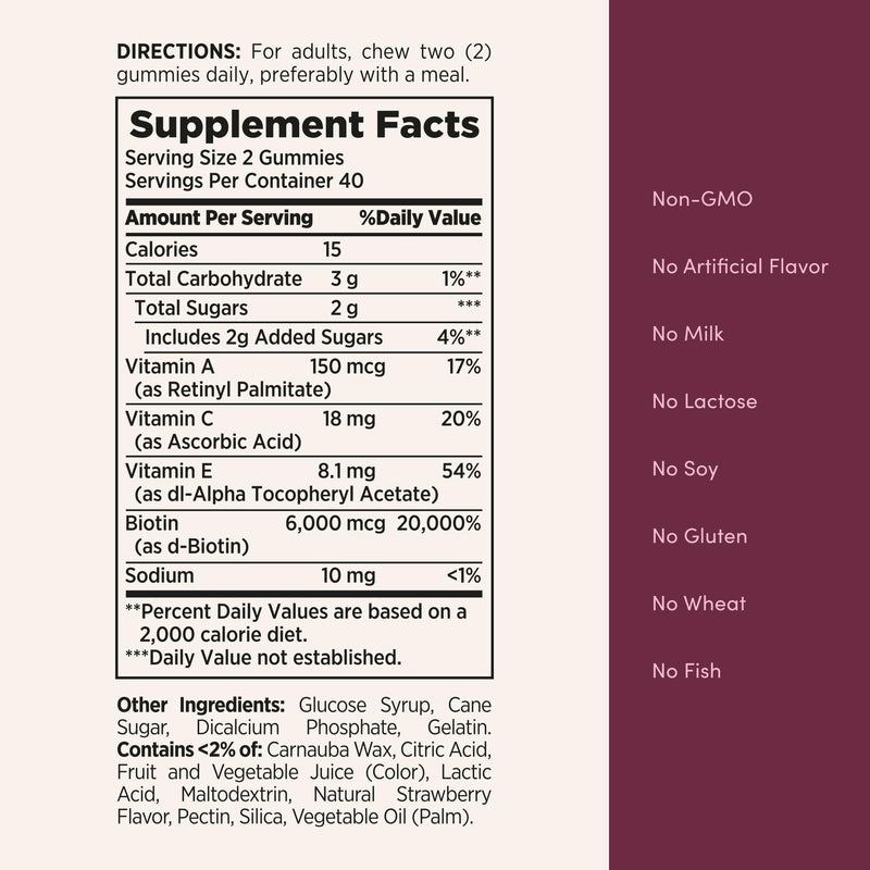 Nature's Bounty Optimal Solutions Advanced Hair, Skin & Nails Gummies – 2X Biotin, 6,000 mcg per Serving