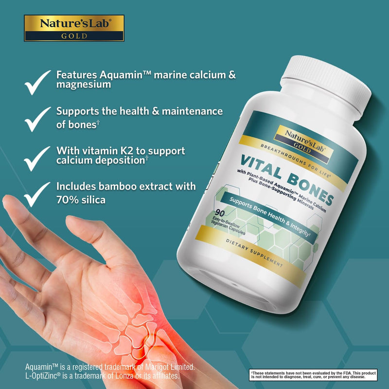 Nature's Lab Gold Vital Bones with Aquamin Plant-Based Calcium – 2-Pack, 180 Veg Capsules