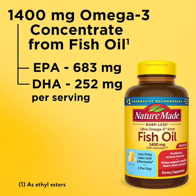 Nature Made Burp Less Ultra Omega-3 1400 mg Softgels – 90-Count, EPA & DHA