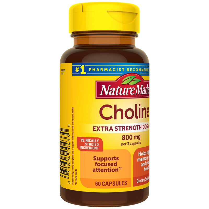 Nature Made Choline 800 mg – Brain Health, Mood & Liver Support | 60 Capsules