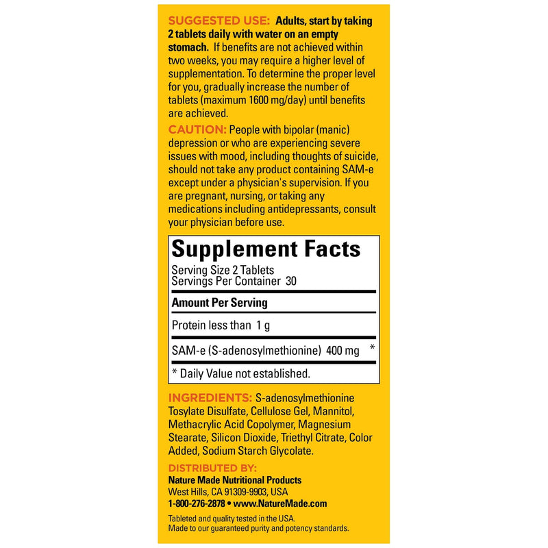 Nature Made SAM-e 200 mg Complete: Mood & Joint Support, 60 Tablets