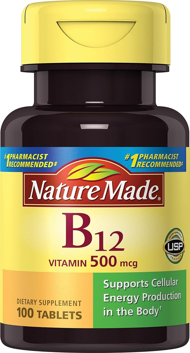 Nature Made Vitamin B-12 500 mcg Tablets – Pack of 2 (100 ea)