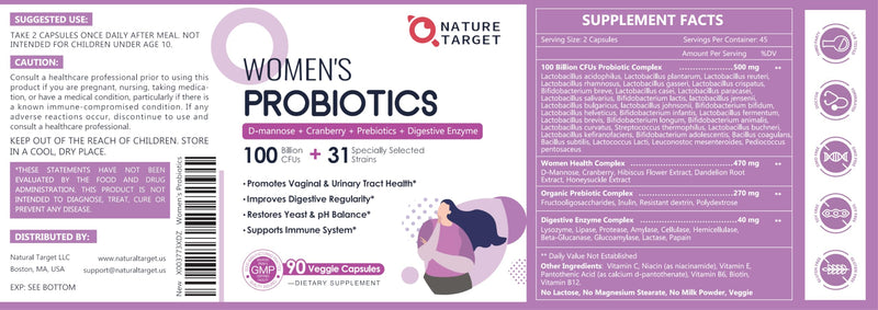 NATURE TARGET Probiotics for Women – 100B CFUs, Enzymes & Cranberry