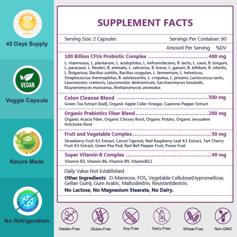 NATURE TARGET Probiotics for Women & Men – 100B CFU, 30 Strains, 180 Veggie Capsules per Pack, Pack of 2 (180 Days)