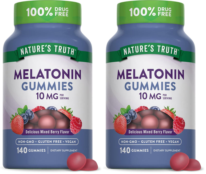 Nature's Truth Melatonin Gummies - 10mg, 140 Count, Berry - Vegan, Non-GMO & Gluten Free (Pack of 2)