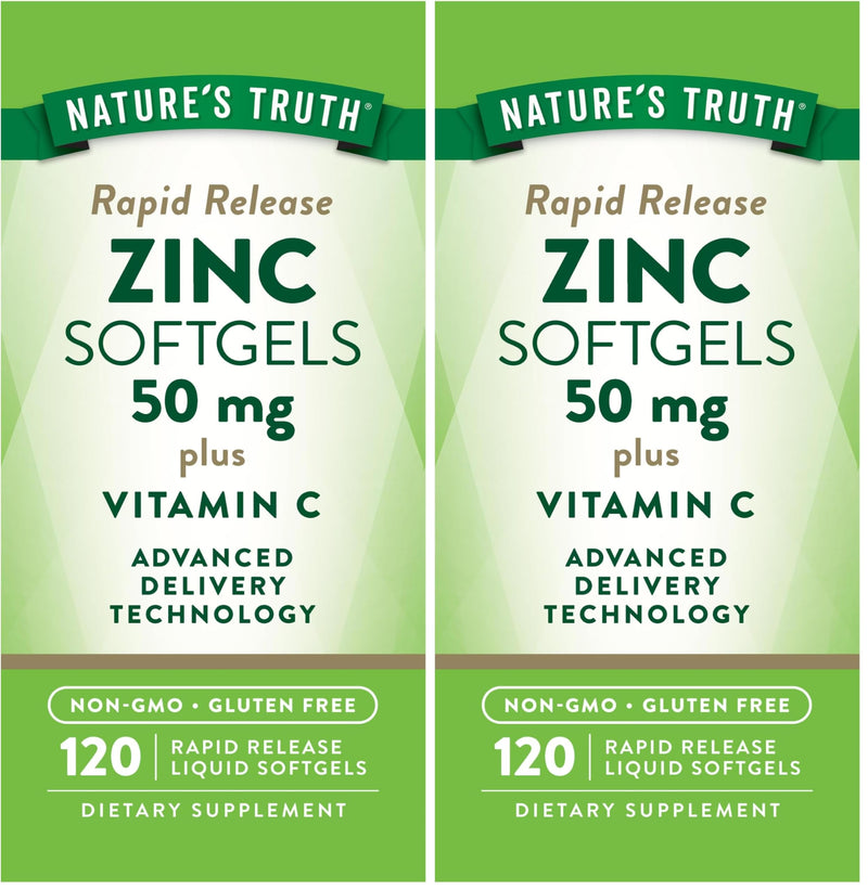 Nature's Truth Zinc with Vitamin C – 50mg, 120 Softgels (Pack of 2) | Non-GMO & Gluten Free