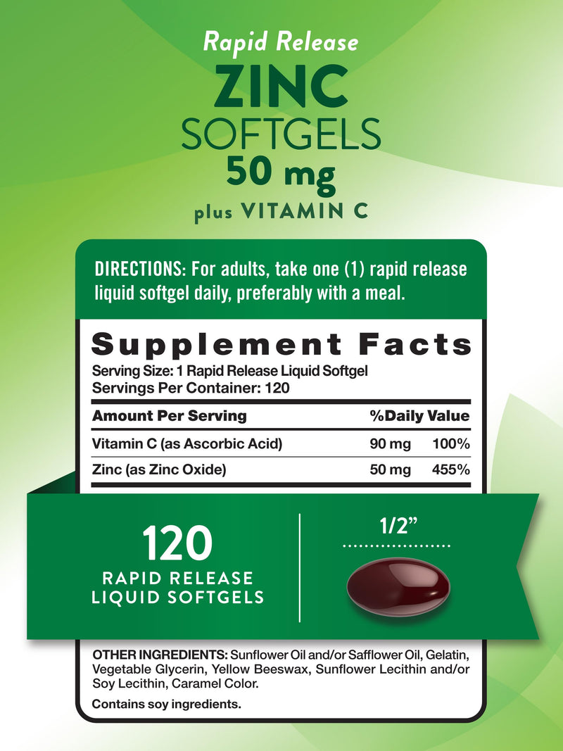Nature's Truth Zinc with Vitamin C – 50mg, 120 Softgels (Pack of 2) | Non-GMO & Gluten Free
