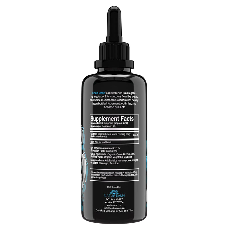 Naturealm Lion's Mane Mushroom Liquid Tincture – Focus, Memory & Brain Health | Vegan, Non-GMO