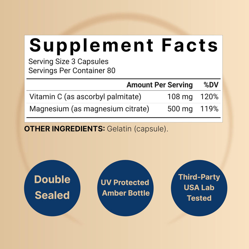 NatureBell 2 Pack Magnesium Citrate 500mg – 480 Capsules | 2-in-1 Vitamin C