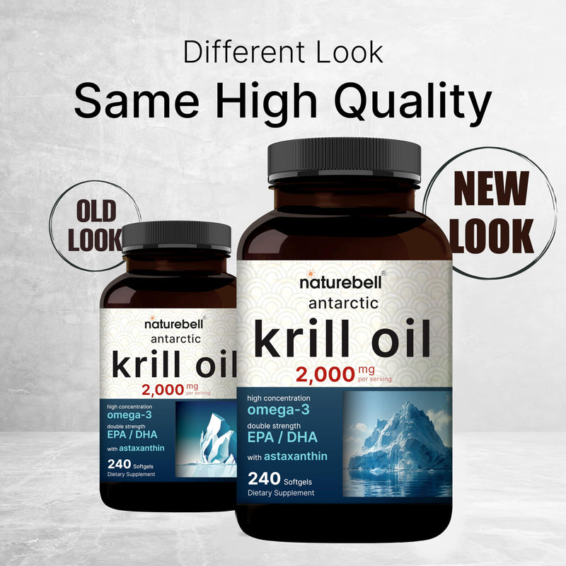 NatureBell Antarctic Krill Oil 2000mg - 240 Softgels - 3x Strength | EPA 240mg DHA 160mg Astaxanthin 800mcg