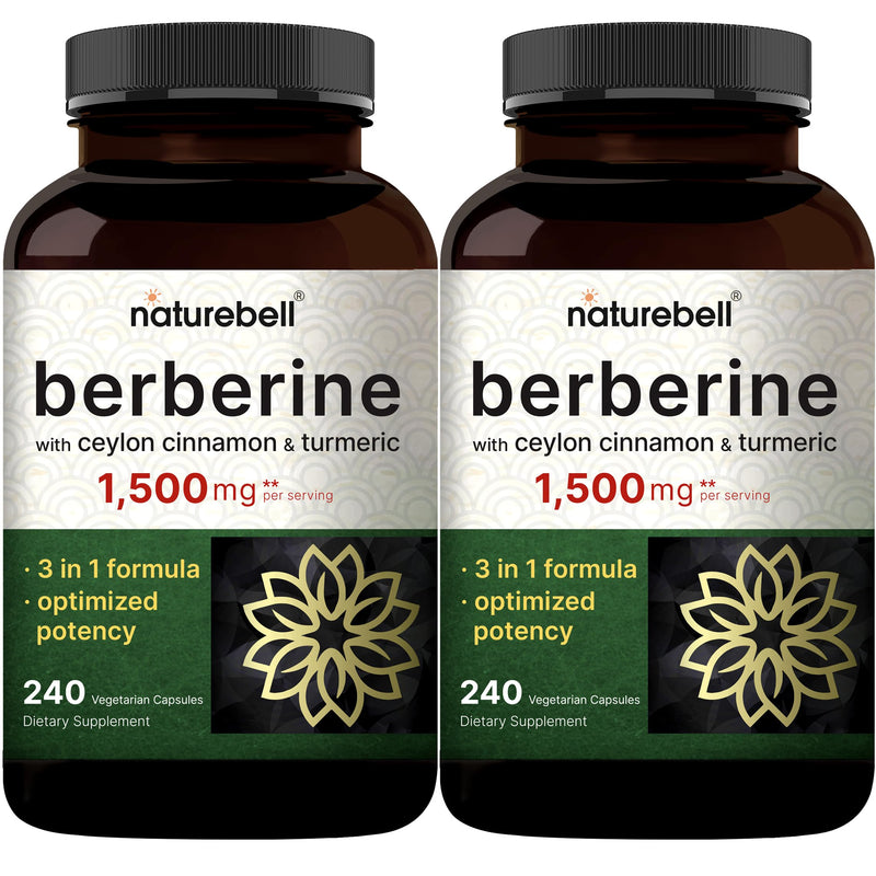 NatureBell Berberine 1500mg with Cinnamon & Turmeric – 2 Pack Veggie Capsules | 97% Pure Berberine HCl