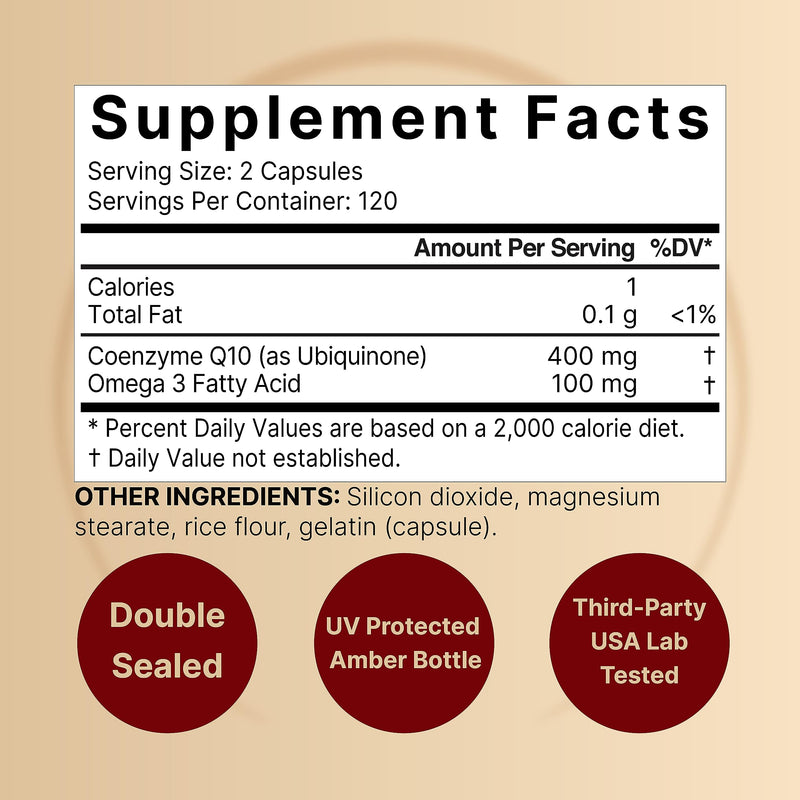 NatureBell CoQ10 400mg with Omega-3 – 240 Capsules | Extra Strength, High Absorption CoQ10 for Heart Health & Energy