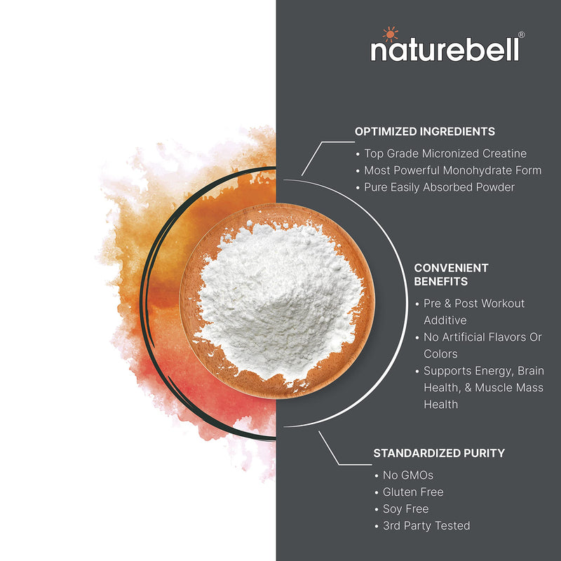 NatureBell 2 Pack Creatine Monohydrate Powder 500g – 5,000mg per Serving, 200 Servings | Keto & Vegan