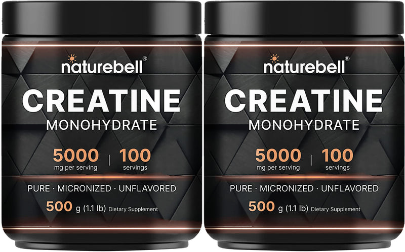 NatureBell 2 Pack Creatine Monohydrate Powder 500g – 5,000mg per Serving, 200 Servings | Keto & Vegan