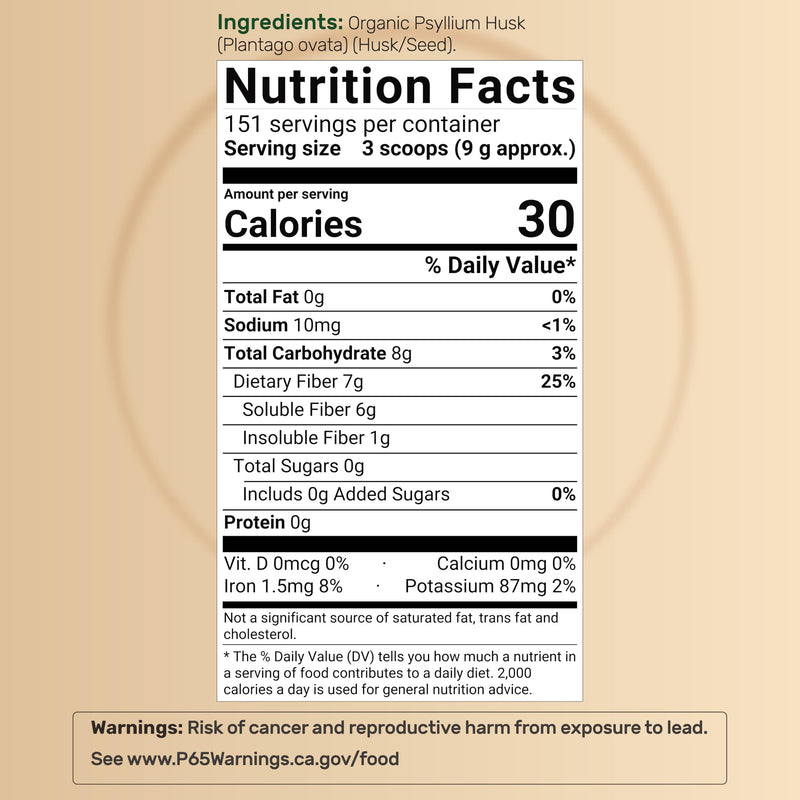 NatureBell Psyllium Husk Fiber Powder – 9,000mg per Serving, 3lb (48oz) – Organic Soluble Fiber for Digestive & Gut Health, Plant-Based, Unflavored, Non-GMO, Gluten-Free