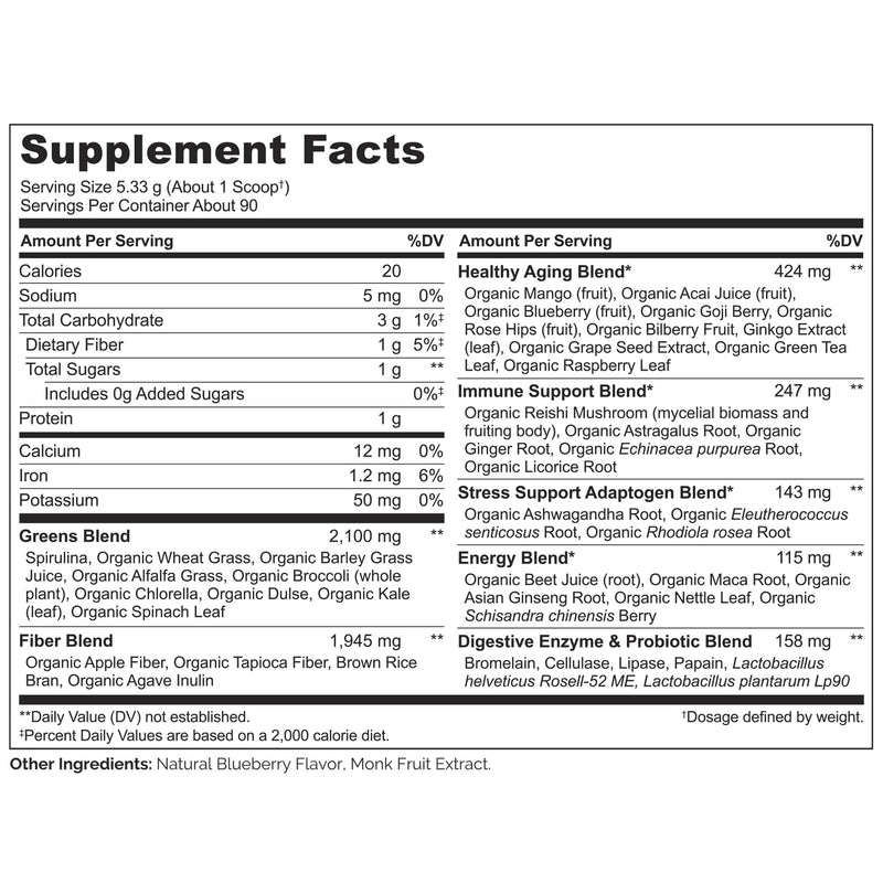 NATURELO Raw Greens Powder – Mixed Berry, 480 g | Energy, Immunity & Detox Support