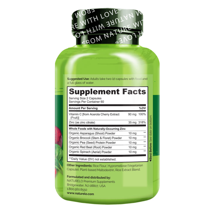 NATURELO Vegan Zinc Immune Support Capsules – Pack of 2 (120 Capsules)