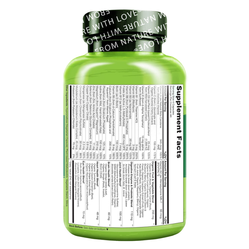 NATURELO Whole Food Multivitamin for Women 50+ – Iron Free, Plant-Based