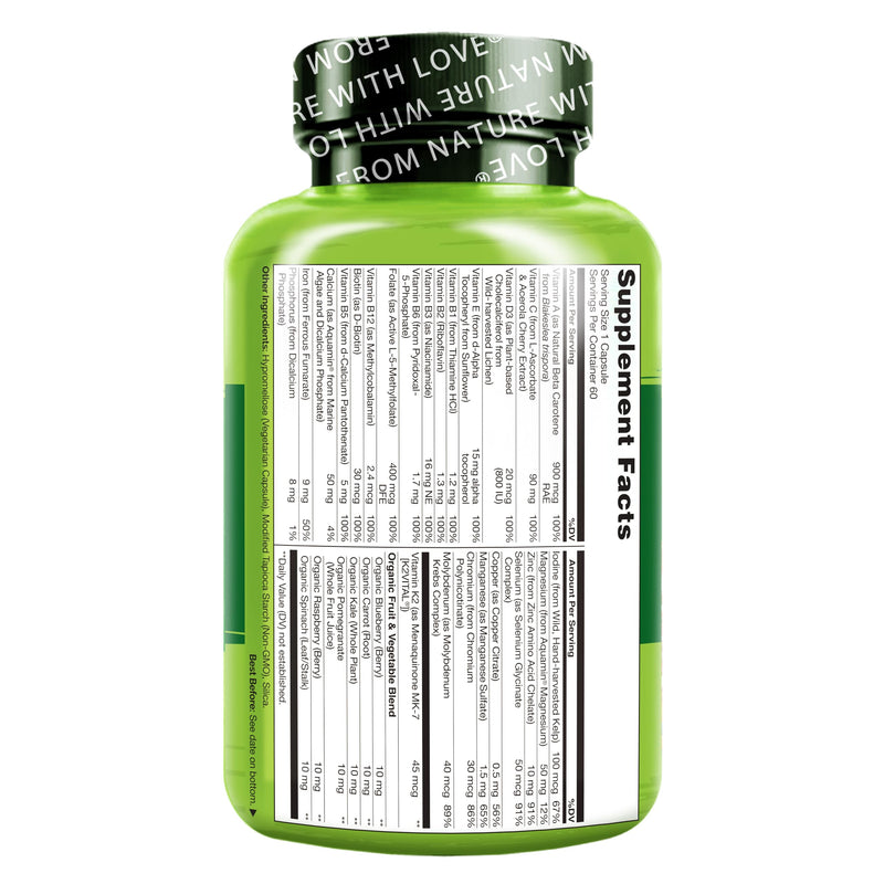 NATURELO One Daily Multivitamin for Women – 60 Ct, Energy Support, Non-GMO, Gluten Free