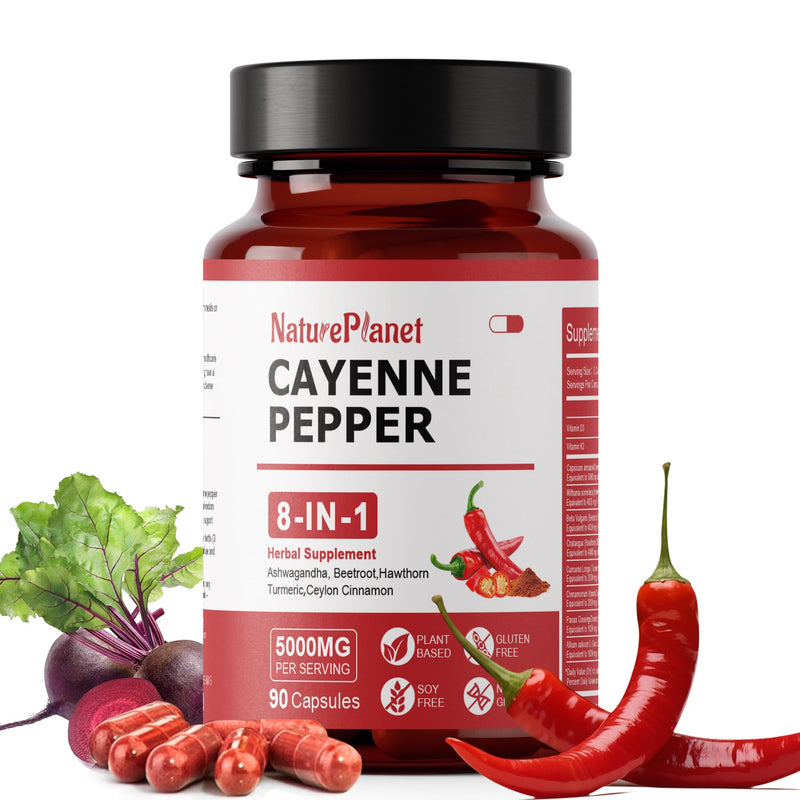 NaturePlanet Cayenne Pepper Capsules Organic (90 Caps) – Immune & Circulation Support, Made in USA