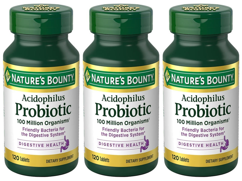 Nature's Bounty Acidophilus Probiotic – 360 Tablets (3 x 120 Count Bottles)