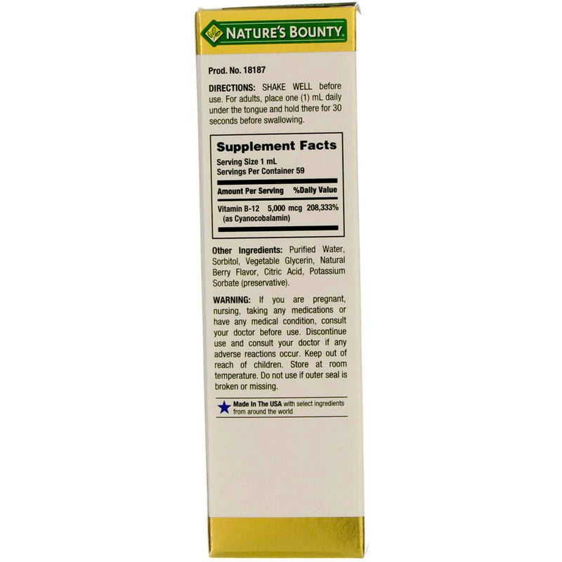 Nature's Bounty B-12 5000 mcg Sublingual Liquid – Energy & Nervous System Support, 4-Pack