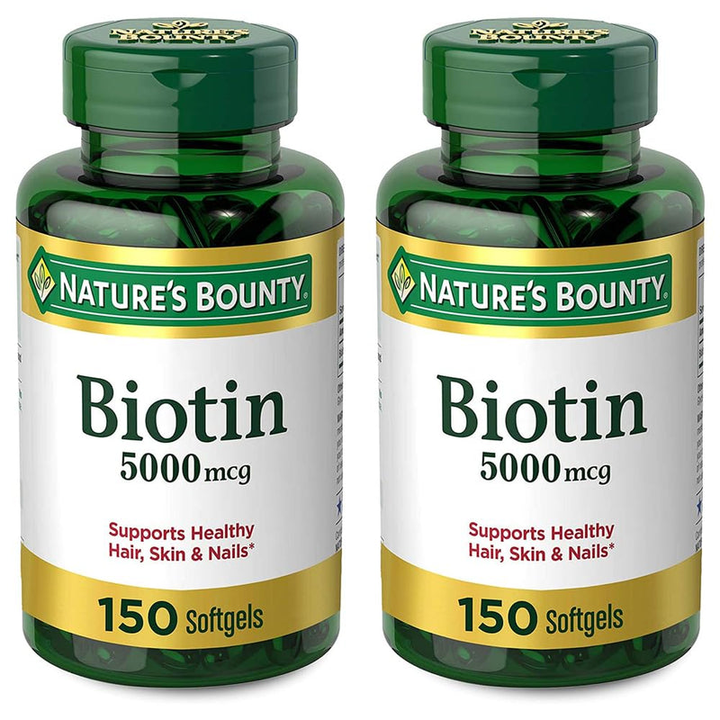 Set of 2 Nature's Bounty Biotin 5000 mcg, 150 Softgels