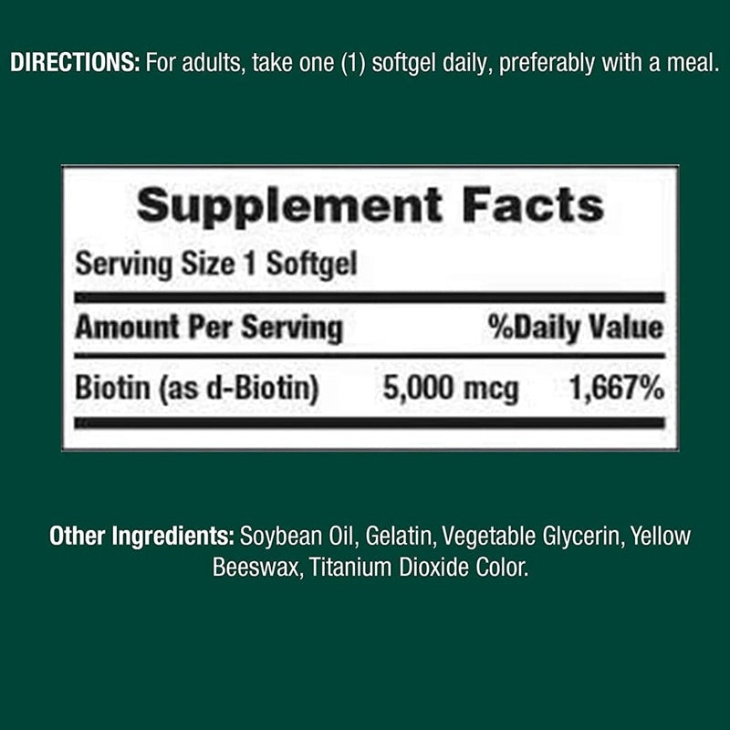 Set of 2 Nature's Bounty Biotin 5000 mcg, 150 Softgels