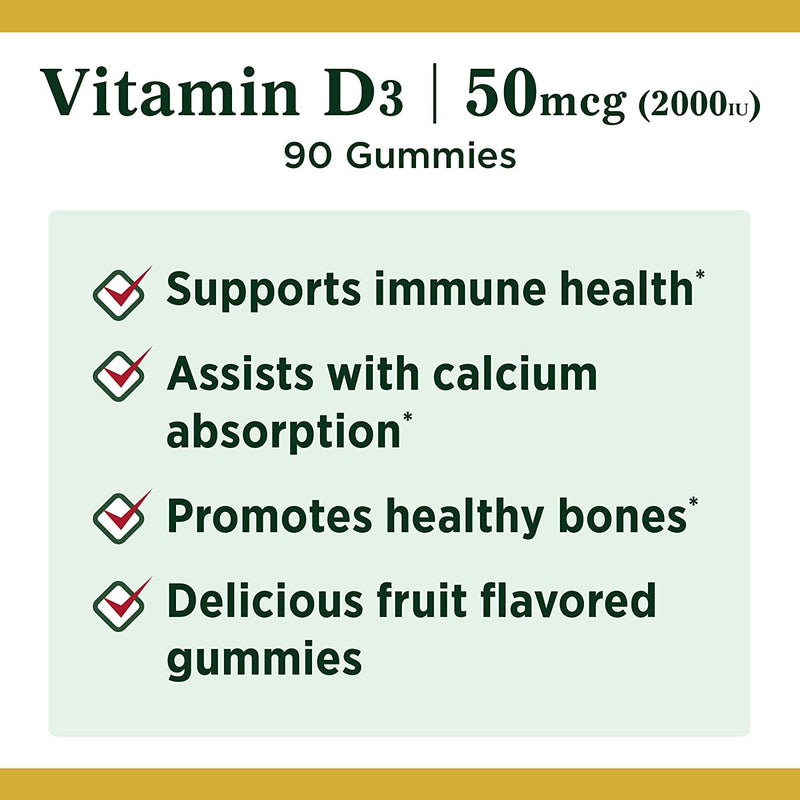 Nature's Bounty Vitamin D3 Gummies – Immune Support (50 mcg/2000 IU) – 90 Gummies