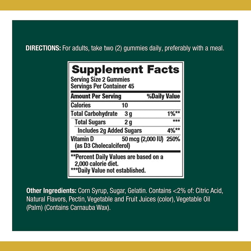 Nature's Bounty Vitamin D3 Gummies – Immune Support (50 mcg/2000 IU) – 90 Gummies