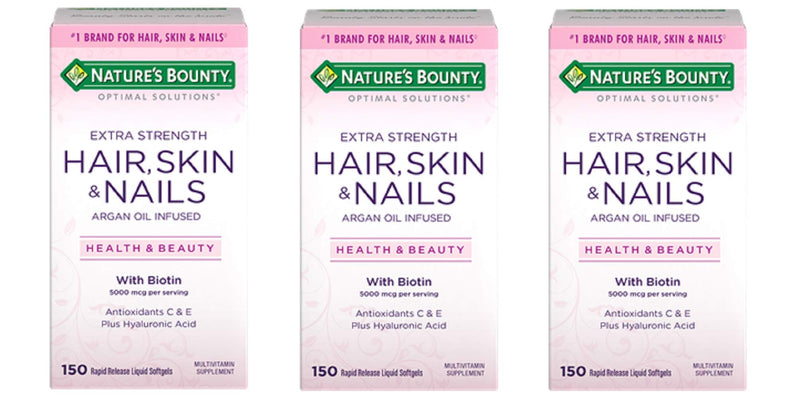 Nature's Bounty Extra Strength Hair Skin Nails, 150 Count, Pack of 3