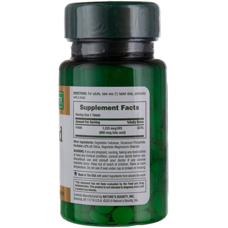 Nature's Bounty Folic Acid Supplement 800mcg – Multi, No Flavour – Supports Cardiovascular Health | 750 Count, Pack of 3