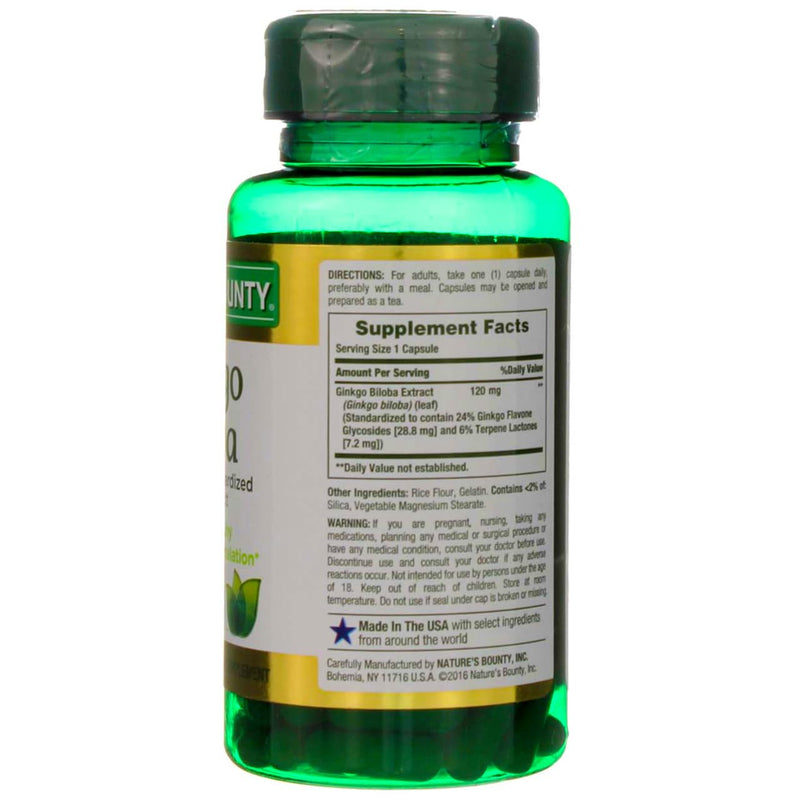 Nature's Bounty Ginkgo Biloba Capsule 120 mg - 100 ct | Standardized Extract