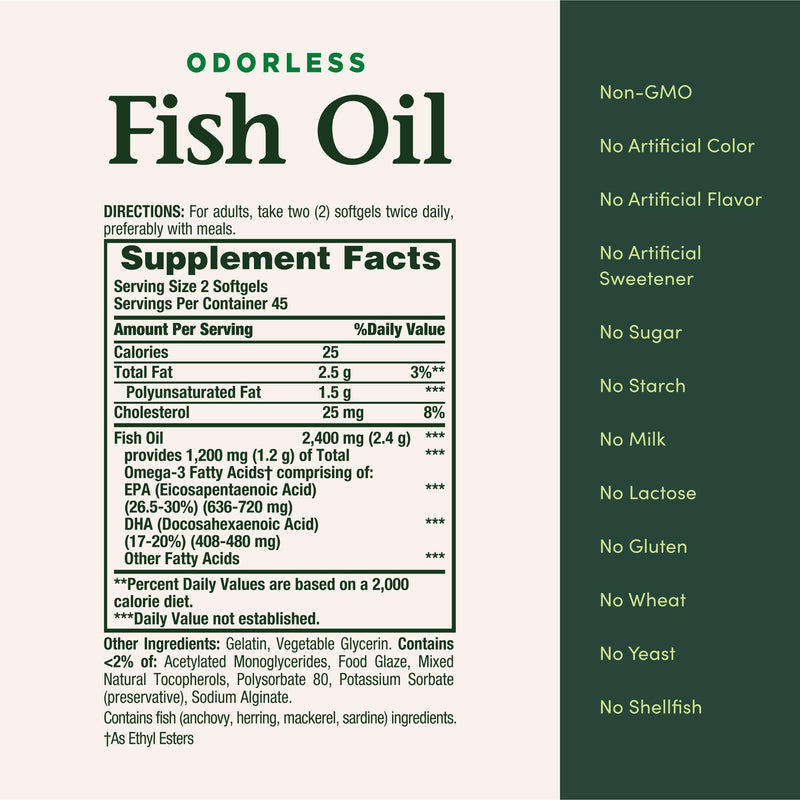 Nature's Bounty Odorless Fish Oil 1200mg Omega-3 - 90 Softgels